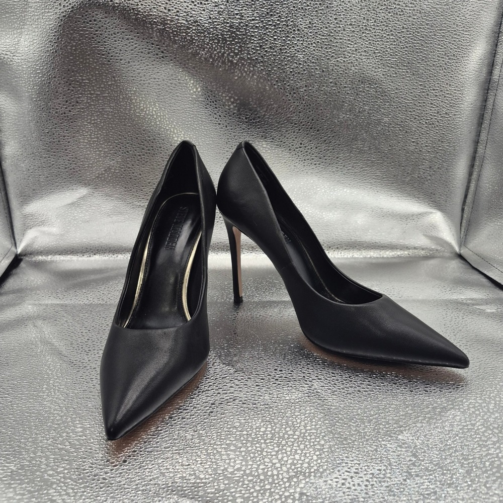 Steve Madden Thrive Black Leather Pointed Toe Stiletto Pumps Heels THR110S1 9M